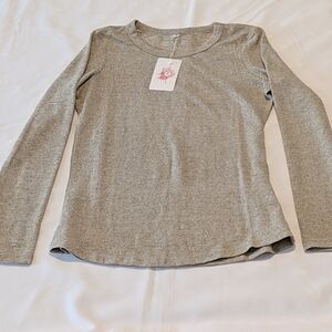 Small Beige Anygrew Women Long Sleeve Top Casual Basic Slim Knit Ribbed Shirt